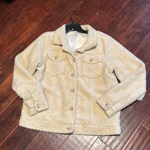 Charlotte Russe Teddy cream neutral colored button jacket furry texture pockets